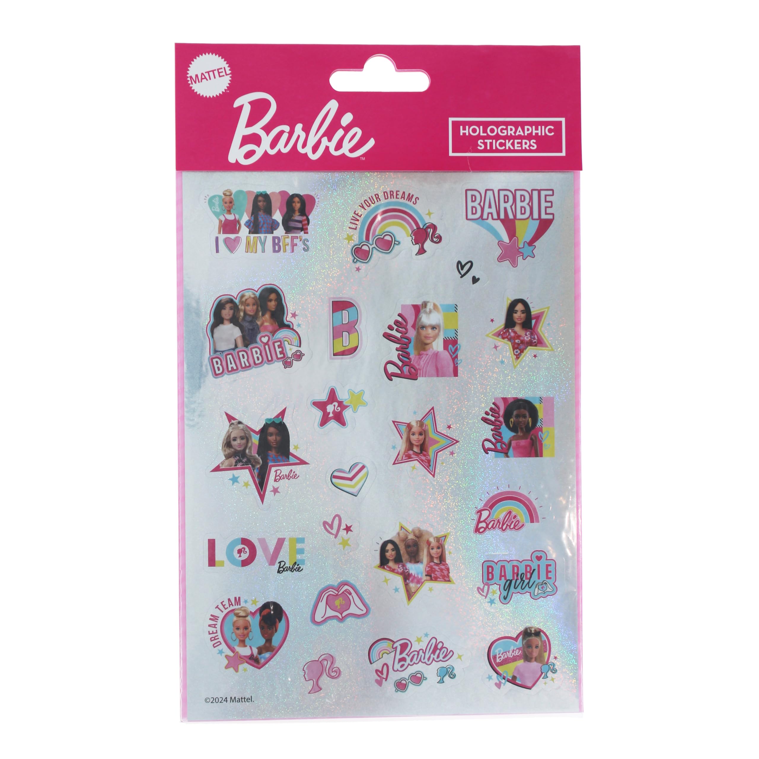 Barbie Holographic Stickers Sheet | 23 Fun Stickers for Scrapbooking & Crafts | Barbie Stickers for Girls | Stationery & Craft Supplies