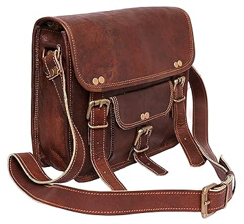 ECHO Unisex 9-inch Handmade Leather Messenger Bag for Daily Use(Brown)