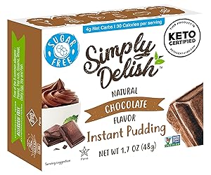 Simply Delish Natural Instant Chocolate Pudding - Sugar Free, Non GMO, Gluten Free, Fat Free, Vegan, Keto Friendly - 1.7 OZ (Pack of 3)