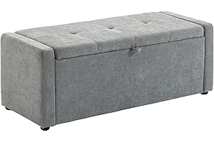 HOMCOM Storage Ottoman Bench, Linen-Look Fabric Upholstered Ottoman with Storage, Wide Padded Seat, Storage Chest Footstool f