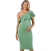 LaClef Women's Maternity Ruffled One Shoulder Side Ruching Dress
