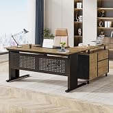 Tribesigns 63 Inch Executive Desk with File Cabinet, Large Office Desk L Shaped Computer Desk with Drawers and Storage Shelves, Business Furniture Desk for Home Office, Wood Color and Black
