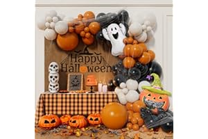 Beaumode Halloween Balloon arch with Pumpkin Bat Ghost Foil Balloons Black Orange Sand White Balloon 142pcsfor Kids Halloween Spooky Costume Party Decorations (Orange Black)