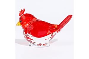 Qianwei Red Crystal Bird Figurine Collectible - Cardinal Gifts Handmade Glass Animals Figurines Crystal Office Desk Table Home Decor Paperweight