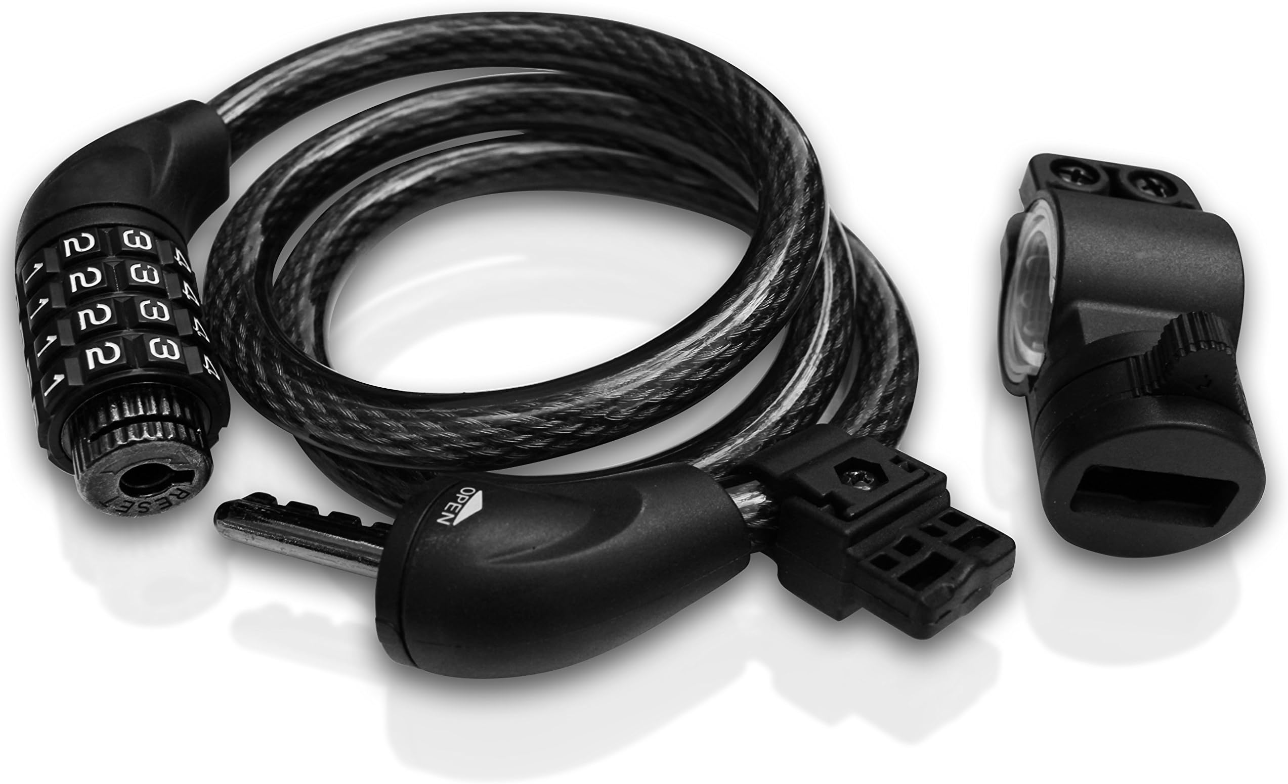 FireGear Rocks Self Coiling Resettable Combination Security Cable Lock - Heavy Duty Steel Braided - 3 feet Long + - Add to Cart Now!