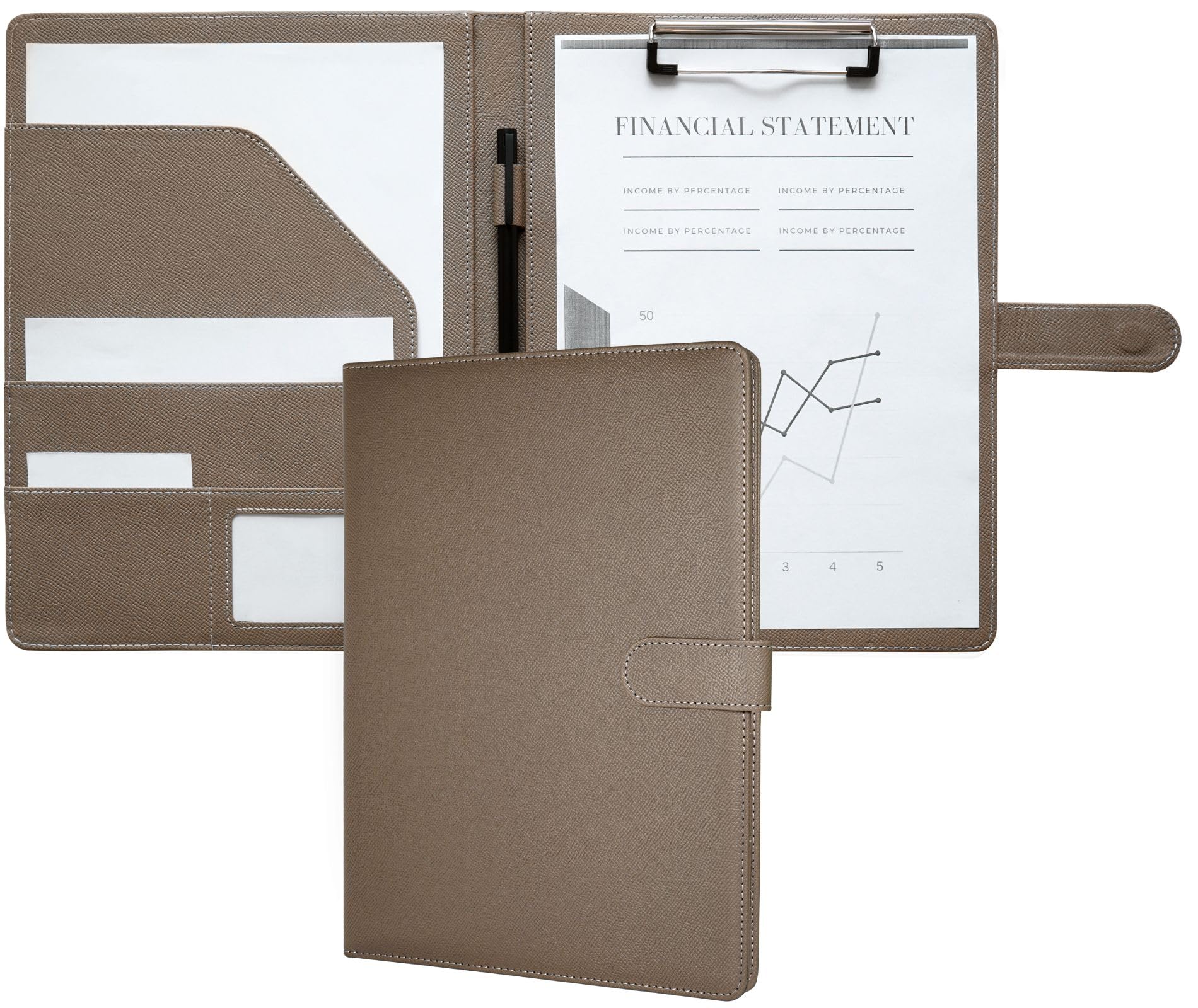 Mymazn A4 Clipboard Folder Conference Folder, Faux Leather Clipboard with Cover for Legal Pad, Portfolio Folder A4 Clip Board with Storage, A4 Organiser for Business (Taupe)