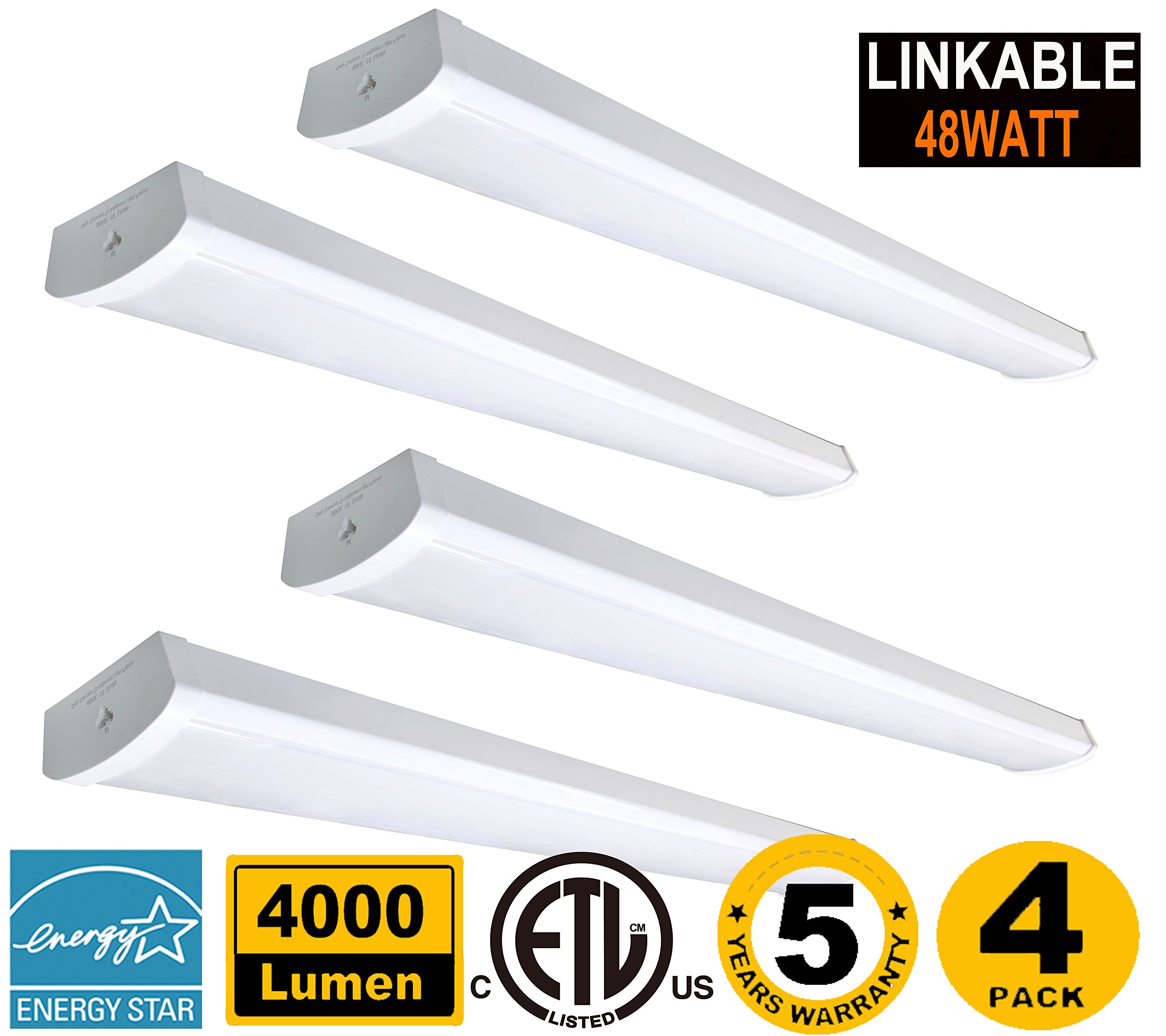 48W Linkable LED Wraparound Light 4FT,LED Shop Light For garage 4000Lm
