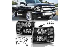 APSVE Headlights w/Bulb and Wiring Harness for 2007-2013 Chevy Silverado 1500, 07-14 Silverado 2500HD 3500HD Replacement Headlamp Assembly, Black Housing Clear Side