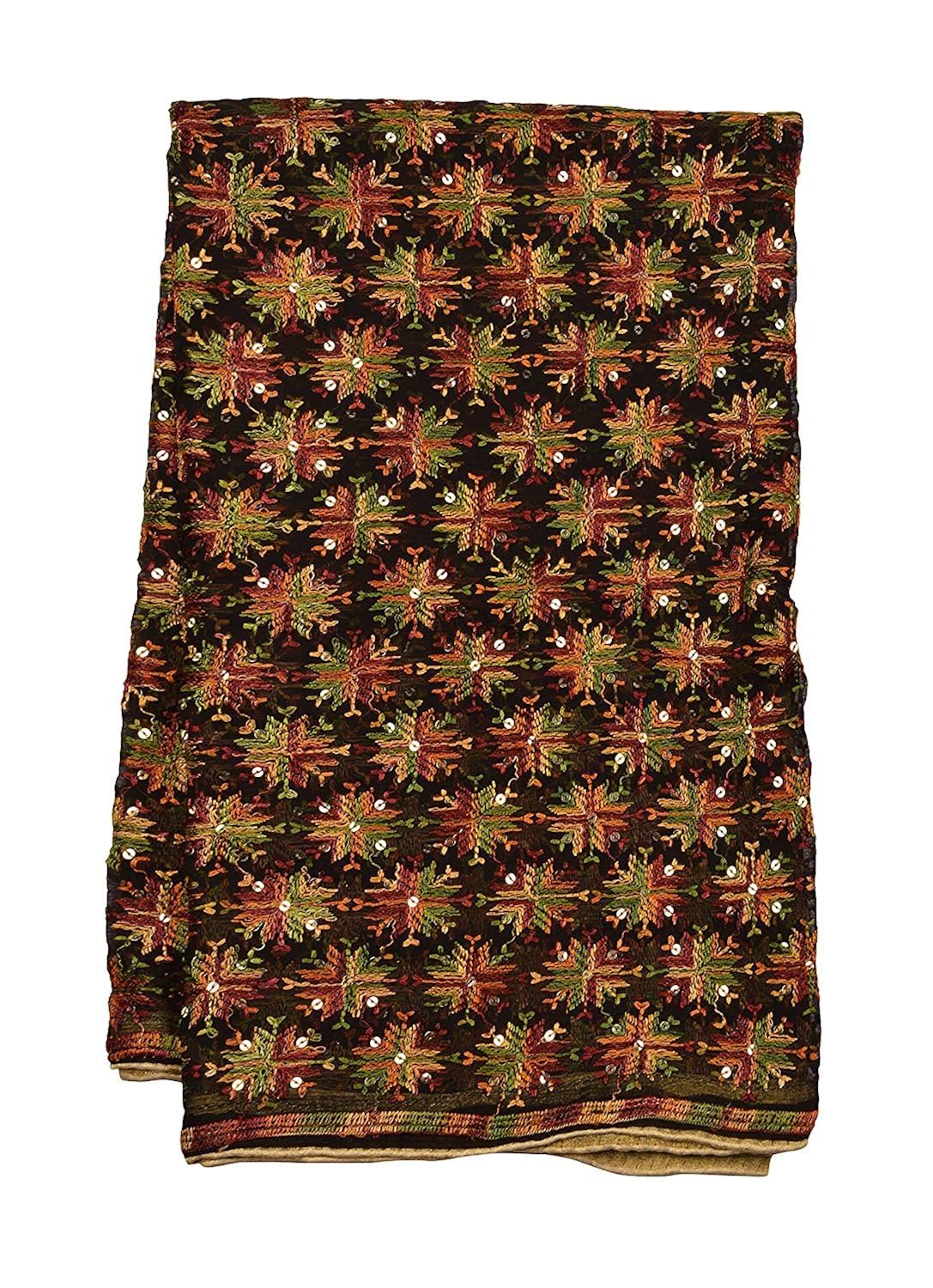 phulkari dupatta women's chiffon hand embroidered dupatta (black_free size)