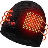 GEMSTONEGO Electric Heated Beanie With Rechargeable Battery for Men Women - Warm Winter Hat for Hiking Skiing Running Fishing - Black