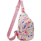 Banelu Small Sling Backpack Crossbody Sling Bag for Women, Chest Bag Daypack Cross Body Bag Fanny Packs Crossbody Purses for Outdoors Hiking Traveling - Pink Flower
