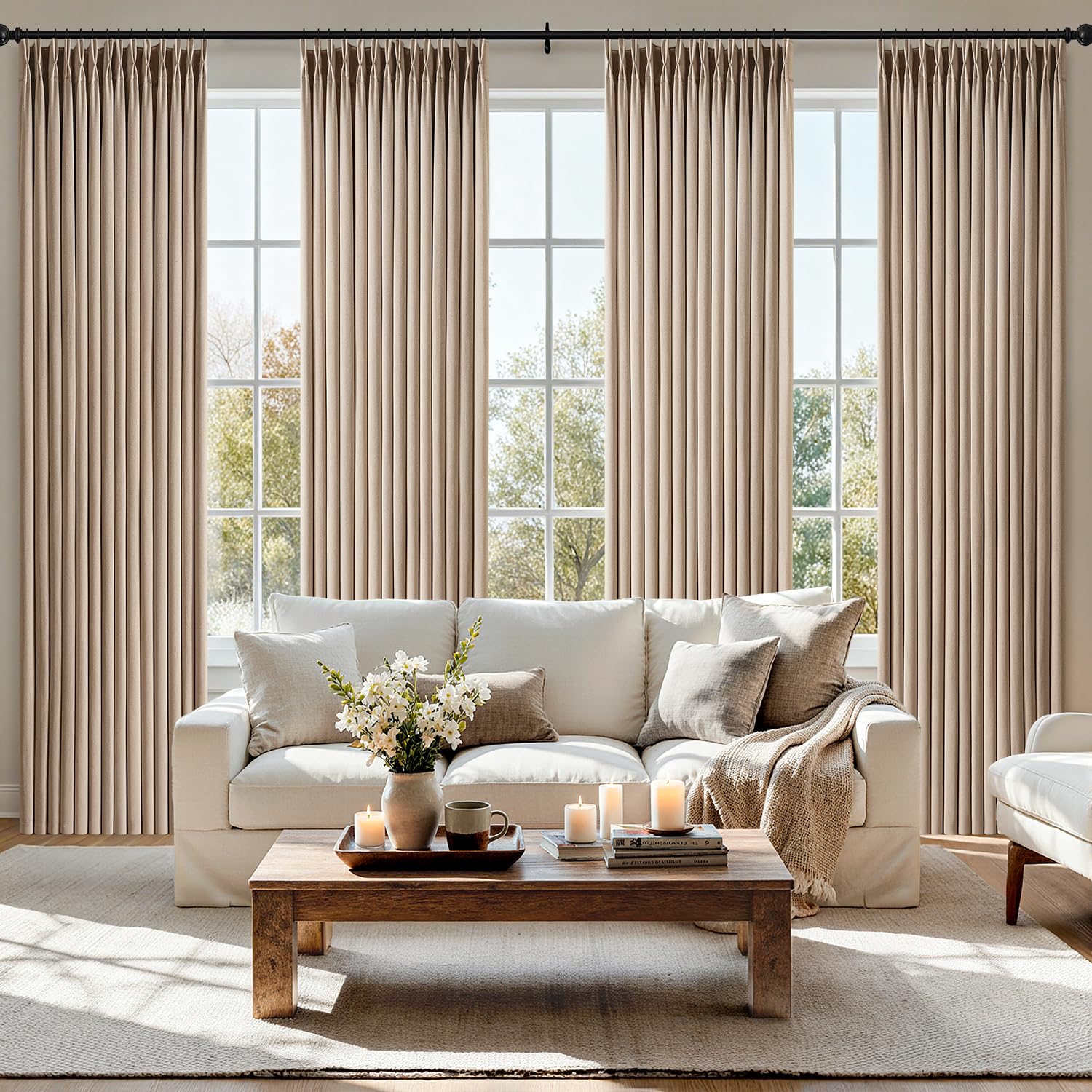 Photo 1 of MIULEE Pinch Pleated Thick Linen Curtains 84 Inch 4 Panels Set Back Tab Memory Trained Pinch Pleat Semi Sheer Light Filtering Privacy Curtain Let Light in Window Drapes for Living Room Bedroom Taupe