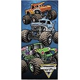 Monster Jam Grave Digger Megalodon Truck Kids Bath Pool Beach Towel, Multi | 28 x 58 Inches, Official Product, 100% Cotton, Swim Summer Vacation, Machine Washable, Boys Gift