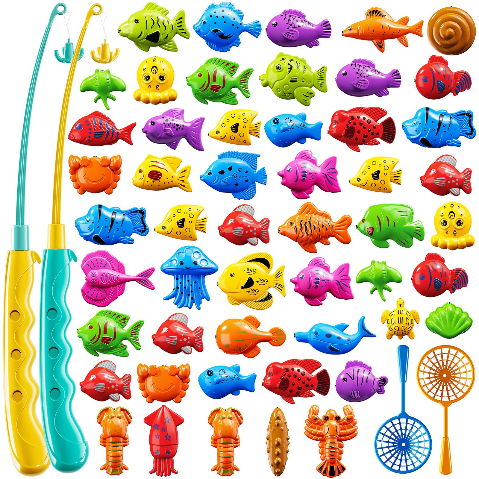 DULONIME Magnet Fishing Game for Kids 3-5 4-8 - Fish Toys for Kids 3-5, Bathtub Floating Toy Fishing Pole and Rod Net, Bath Pool Outdoor Gifts for Toddlers Baby Age 3 4 5 6 7 8 Year Old