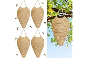 LAIAMER 4 Pack Large Crochet Wasp Nest Deterrent Hanging Fake Nest Wasp Nest Decoy Hanging Wasp Deterrent Wasp Deterrent for Outdoor Hanging Crochet Wasp Nest Decorations for Patio and Eaves