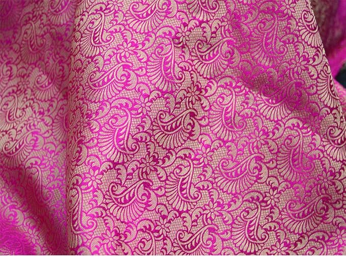 Amazon Com Hot Pink Brocade Jacquard Art Silk Indian Banarasi Brocade Wedding Fabric