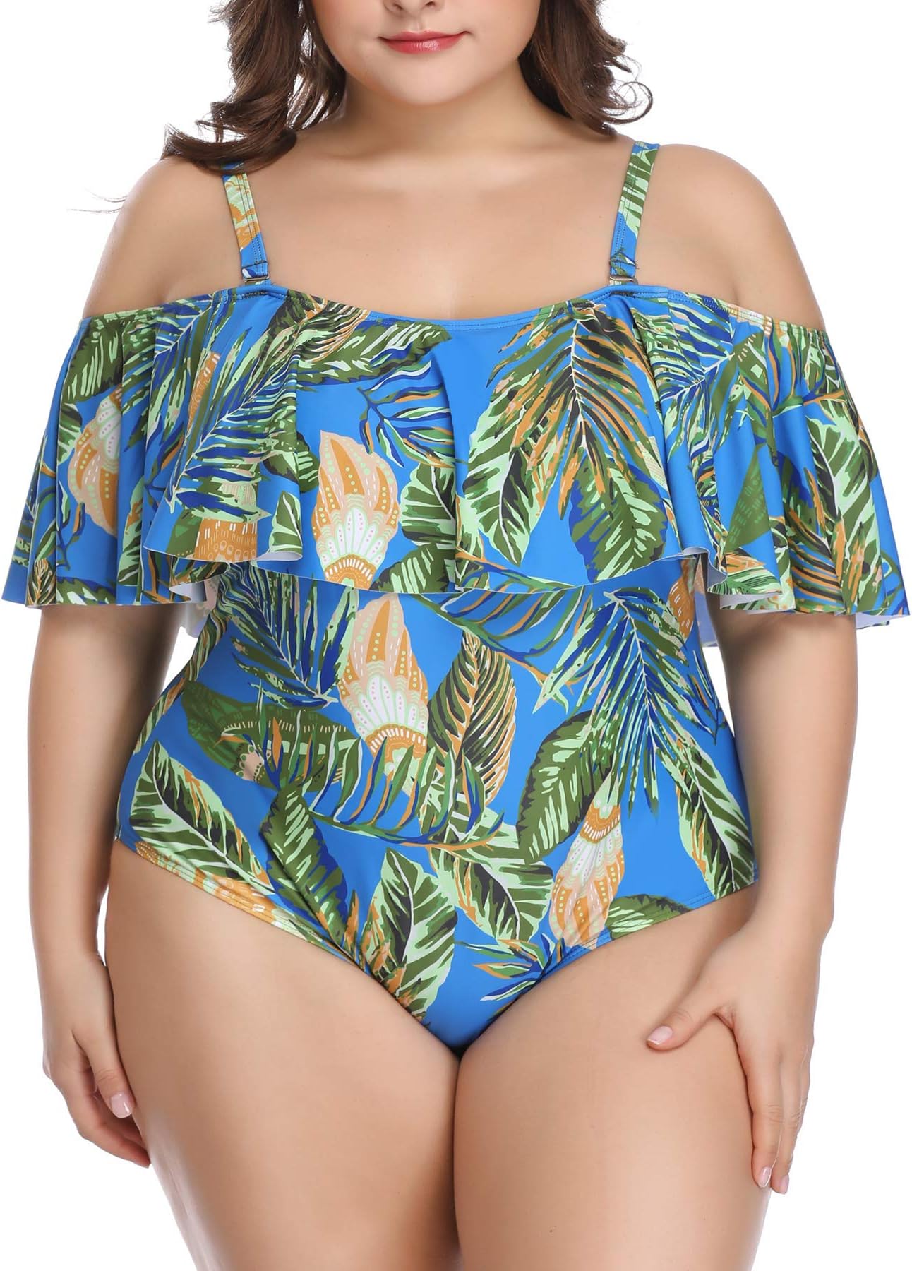 Wavely Plus Size One Piece Swimsuits for Women Tummy Control Ruffle Swimwear