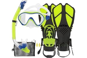 HH HHAO SPORT Kids Mask Fins Snorkel Set Snorkeling Packages, with Diving Mask, Snorkel, Adjustable Swim Fins, Mesh Bag, Anti-Fog Anti-Leak Snorkeling Gear for Kids for Snorkeling Swimming Diving