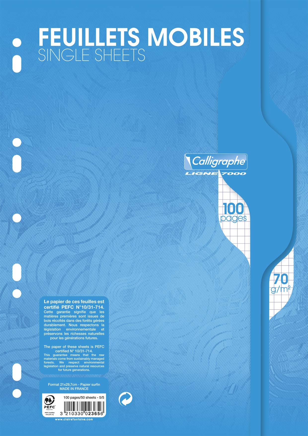 Clairefontaine 2365C Binder Inserts (A4 Size 21 x 29.7 cm in foil, Squared Paper) 70 g/m² 100 Sheets