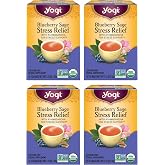 Yogi Blueberry Sage Stress Relief Tea, 16 Tea Bags (4 Pack) | Relaxing Calming Blend with Ashwagandha, Blueberry, Sage and Hibiscus to Support a Healthy Stress Response