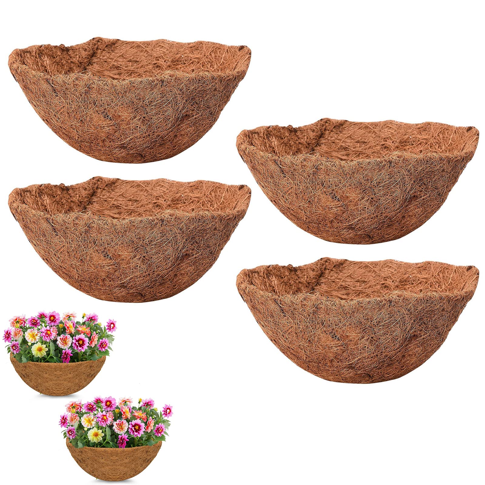 WIVAYE 4Pack Round Coco Liner for Hanging Basket, 10inch Coco Fiber Replacement Liner, Coconut Fiber Plant Basket Liner, Coco Fiber Mat for Hanging Flower Pots