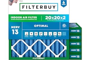 Filterbuy 20x20x2 Air Filter MERV 13 Optimal Defense (6-Pack), Pleated HVAC AC Furnace Air Filters Replacement (Actual Size: 