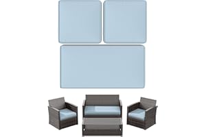 Snubbull 3 Pack Outdoor Patio Seat Cushions Replacement Covers Fit for 4 Pieces 4-Seater Wicker Rattan Patio Conversation Set Loveseat Chair Couch Furniture,36x18x2,18x18x2,Sky Blue-Cover Only