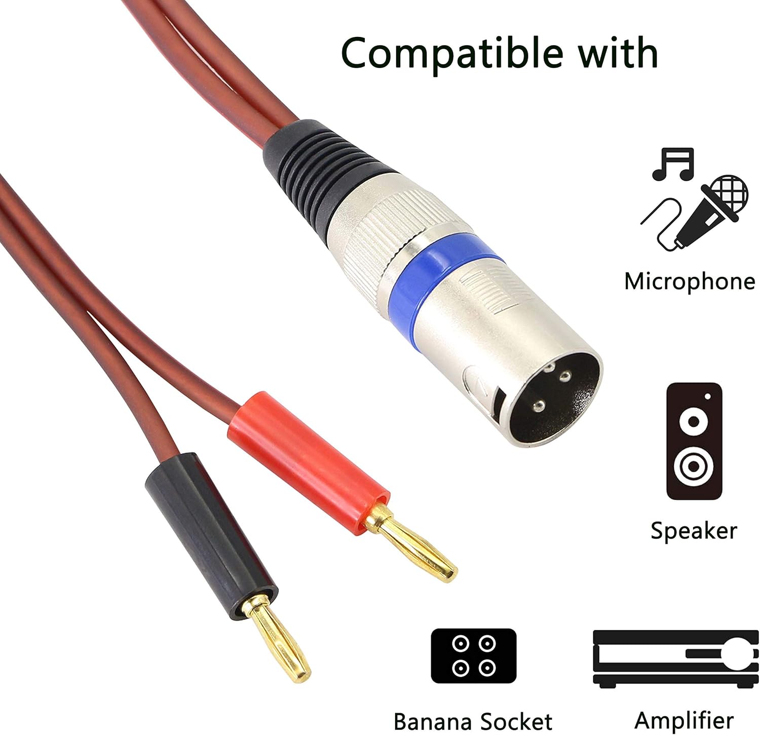 XLR to Banana Speaker Cable,XLR 3 Pin Male to Dual Banana Plugs Audio Cable, Gold-Plated 4mm Plug to XLR3 Pro HiFi Speaker Wire for DJ/PA Amplifier Subwoofer Mixer-2M/6.56 Feet (XLR Male): Home Audio & Theater