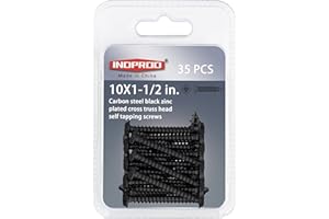 INDPROD Black Wood Screws 1-1/2 Inch, 35Pcs Self Tapping Wood Screw #10 x 1-1/2", Zinc Plated Steel, Modified Truss Head, Phillips Drive, Carbon Steel, for Drywall/Metal/Plastic/Furniture, Black
