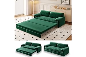 UPYOOE 66" Futon Sofa Bed Queen Size, Pull Out Bed, 3-in-1 Convertible Sleeper Sofa with Side Pocket, Modern Velvet Futon Couch for Living Room, Small Space, Apartment, Bedroom, Green