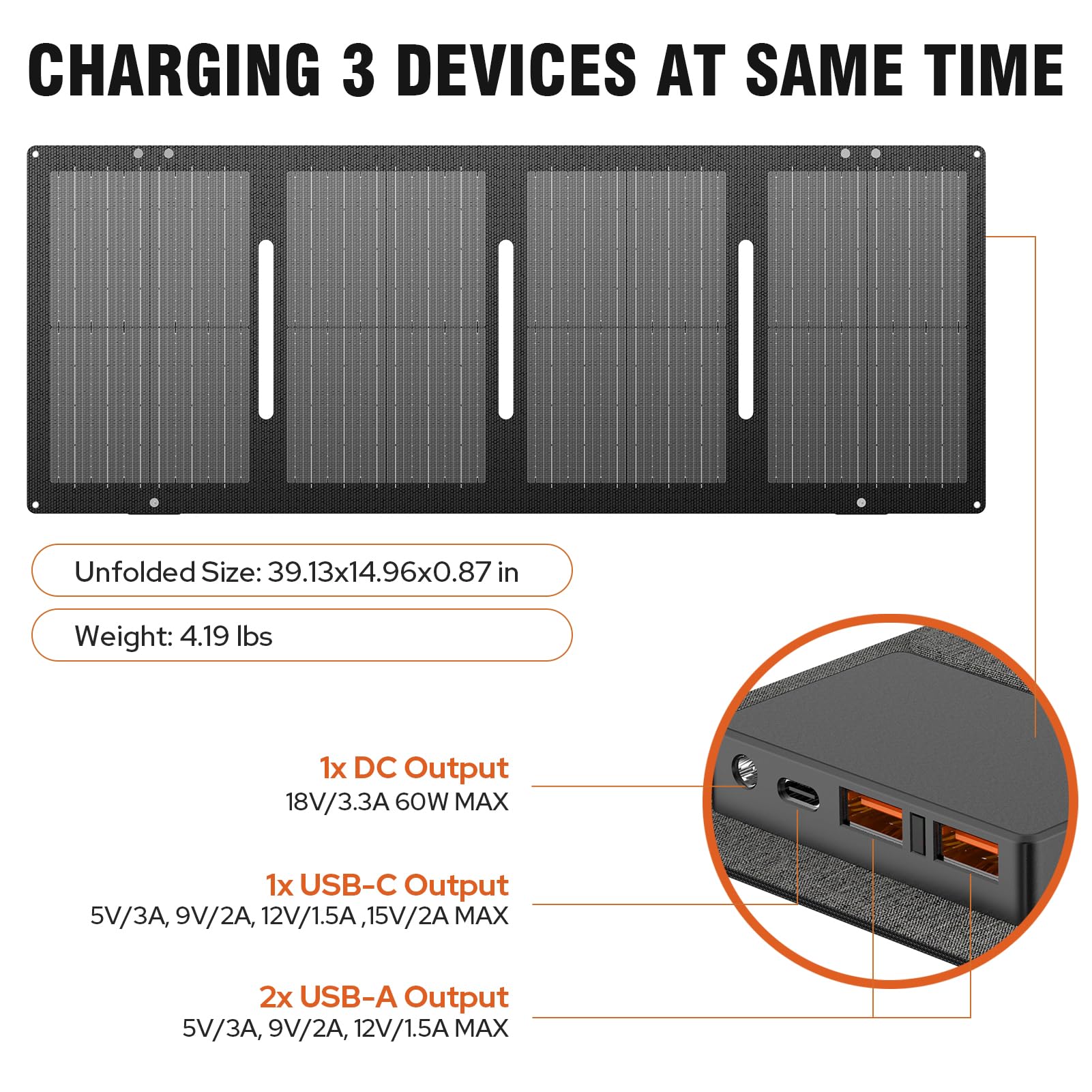 Portable Solar Generator, 300W Portable Power Station with Foldable 60W Solar Panel, 110V Pure Sine Wave 280Wh Lithium Battery Pack with USB DC AC Outlet for Home Use RV Van Outdoor Camping-Orange