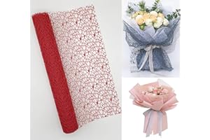 emgggru Flower Bouquet Wrapping Paper,1 Roll Jacquard Net Mesh Openwork Floral Wrapping Paper,Floral Supplies for Fresh Flowers,Florist Supplies(19.7in x 180in) (Red)