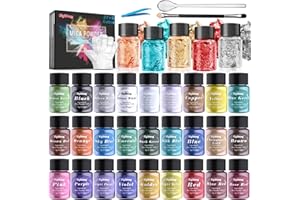 SIGWONG Mica Powder - 32 Pearlescent Epoxy Resin Color Pigments Set- Natural Cosmetic Grade Pigment for Soap Dye, Lip Gloss, Nail Polish, Makeup, Epoxy Resin, Candle Making, Bath Bombs, Slime, 5g/0.18oz