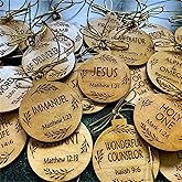 25 Pack Names of Jesus Ornaments, 5 cm / 2 inch Diameter | Name of Jesus Advent, Wood Hanging Ornaments with Savior Names, Ornaments for Christmas Tree Decor