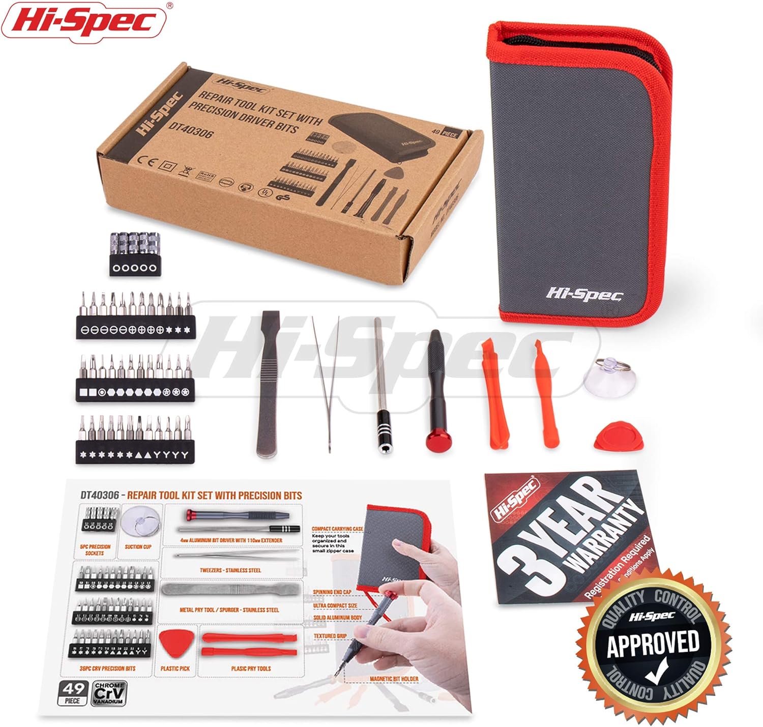 Hi-Spec 49 Piece Repair & Opening Tool Kit Set With Precision Screw Driver Bits For Android Mobile Cell Phones, iPhones, Macbooks, Laptops, Notebooks, Video Game Consoles & Electronic Gadgets: Home Improvement