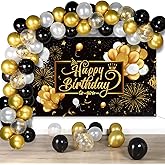 Tatuo Black and Gold Birthday Party Decorations 50 Pieces Gold Black Balloon Arch Garland Kit Happy Birthday Backdrop Banner Decorations for Kids Men Women Party Supplies Decor