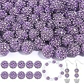 100Pcs Rhinestone Beads 10mm for Jewelry Making, Shiny Round Shamballa Disco Beads Bling Sparkle Rhinestone Clay Beads for Necklace Bracelet Earring Making and DIY Decoration(Purple)