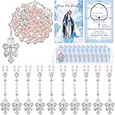 Landical 12 Sets 8 mm Pearl Rosary Beads with Crucifix Catholic Gifts for Women Pink Pearl Beads Rosary Necklace with Pray Cards for Women Men First Communion Christian Confirmation Gifts