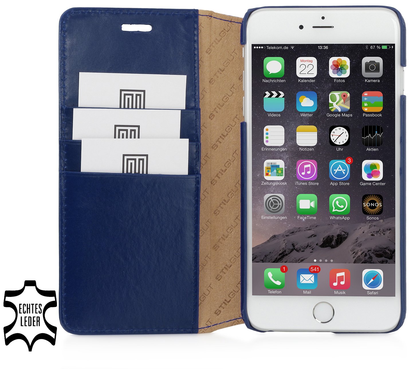StilGut Slim Wallet Type Leather Case Compatible with iPhone 6Plus/6s Plus 5.5", Night Blue