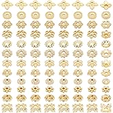 PH PandaHall 144pcs 18K Gold Plated Flower Bead Caps, 12 Styles Brass End Caps Golden Spacer Beads Caps 4~6mm Hollow Jewelry Spacer Caps for DIY Craft Earrings Bracelets Necklaces Jewelry Crafts