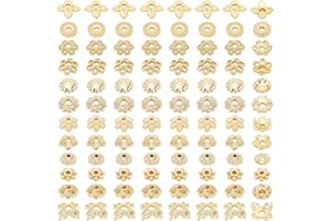 PH PandaHall 144pcs 18K Gold Plated Flower Bead Caps, 12 Styles Brass End Caps Golden Spacer Beads Caps 4~6mm Hollow Jewelry Spacer Caps for DIY Craft Earrings Bracelets Necklaces Jewelry Crafts