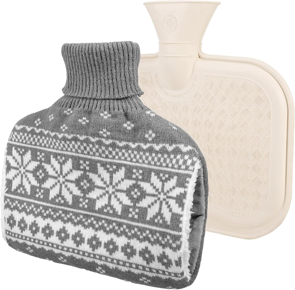 Heyu-Lotus 1L Hot Water Bottle with Soft Knitted Cover for Pain Relief