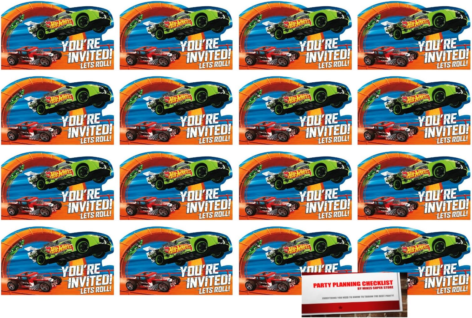 MSS 16 Hot Wheels Postcard Invitations Birthday Party Supplies Value Pack Plus Party Planning Checklist
