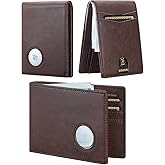 furid Leather Wallet Compatible with Airtag: Slim Air Tag Wallet for Men RFID Blocking, Bifold, Front Pocket, Minimalist Card Holder