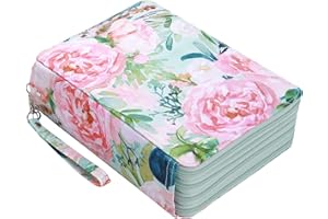 CONTAIL 200 Slots Colored Pencil Case with Zipper Closure,Twill Oxford Fabric Marker Case Organizer with Handle Strap