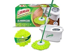 Libman Lightning Spin Mop System Plus 3 Refill Head | Mop and Bucket with Wringer Set | Floor Mop | Spin Mop | Libman Mop | Mops for Floor Cleaning | Hardwood Floor Mop | 4 Total Mop Heads Included