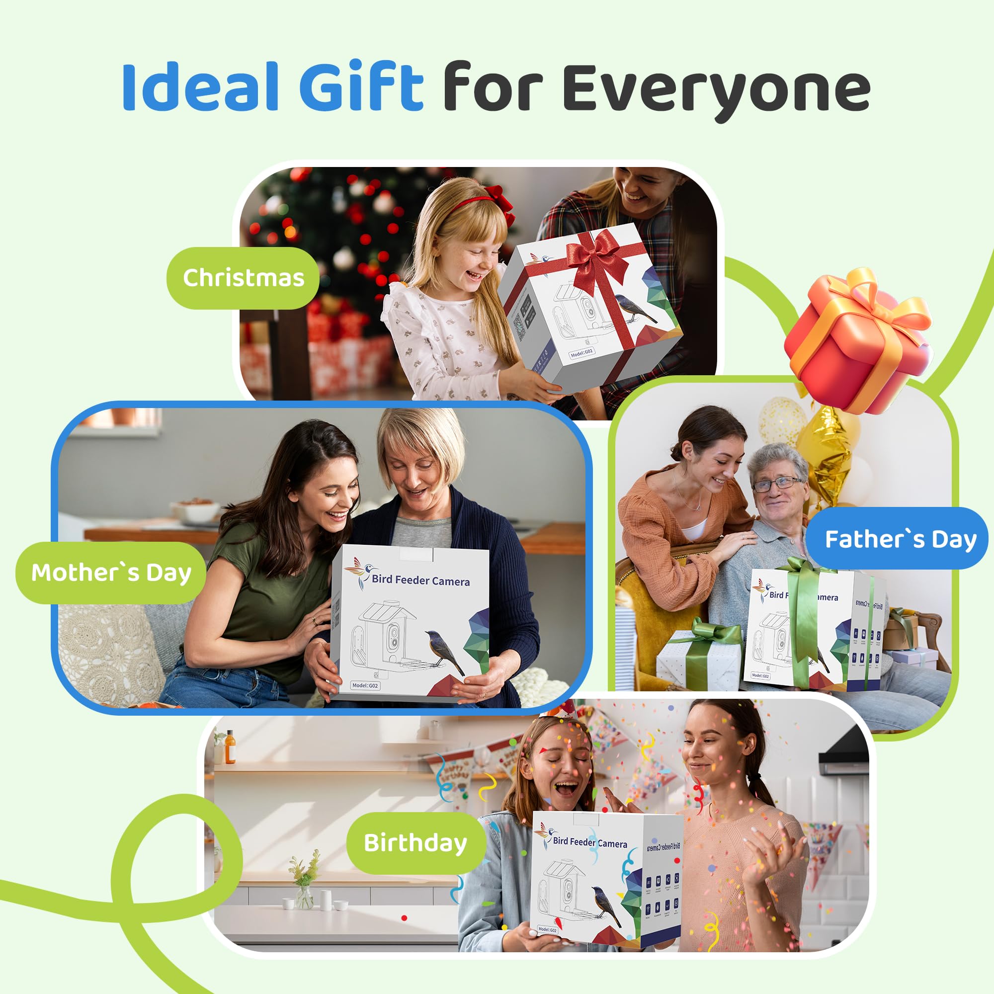 HARYMOR Smart Bird Feeder with Camera Solar Powered, Birdfeeder Cam for Outside, AI Species Identify, 2K Live View, Instant Arrival Alerts, Bird Lover Gifts, Blue