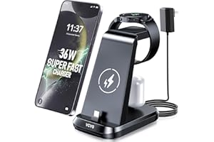 VCVS 3 in 1 Charging Station for Samsung Devices, 36W Super Fast Charger Via USB C, Galaxy Watch Charger for Samsung Galaxy Watch Ultra/7/6/5/4/3, Galaxy S24/S23/S22/S21/Note20/Z Flip 5/Fold 5, Buds2/Pro