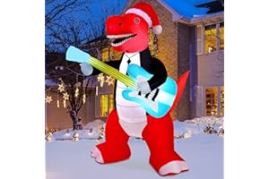 Alupssuc 8FT Christmas Inflatable Dinosaur Outdoor Decorations with LED Lights, Tyrannosaurus Dino plays guitar, Lighted Blow Up Clearance for Lawn, Yard, Garden, Indoor Xmas Holiday Party Decor, 8 FT
