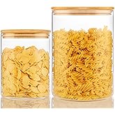 HomArtist Extra Large Glass Flour and Sugar Storage Containers with Airtight lid,105 floz x1 & 48 floz x1 [Set of 2] Big Glass Jars with Bamboo Lids, Air Tight Food Jar for Cereal, Pasta, Rice, Coffee
